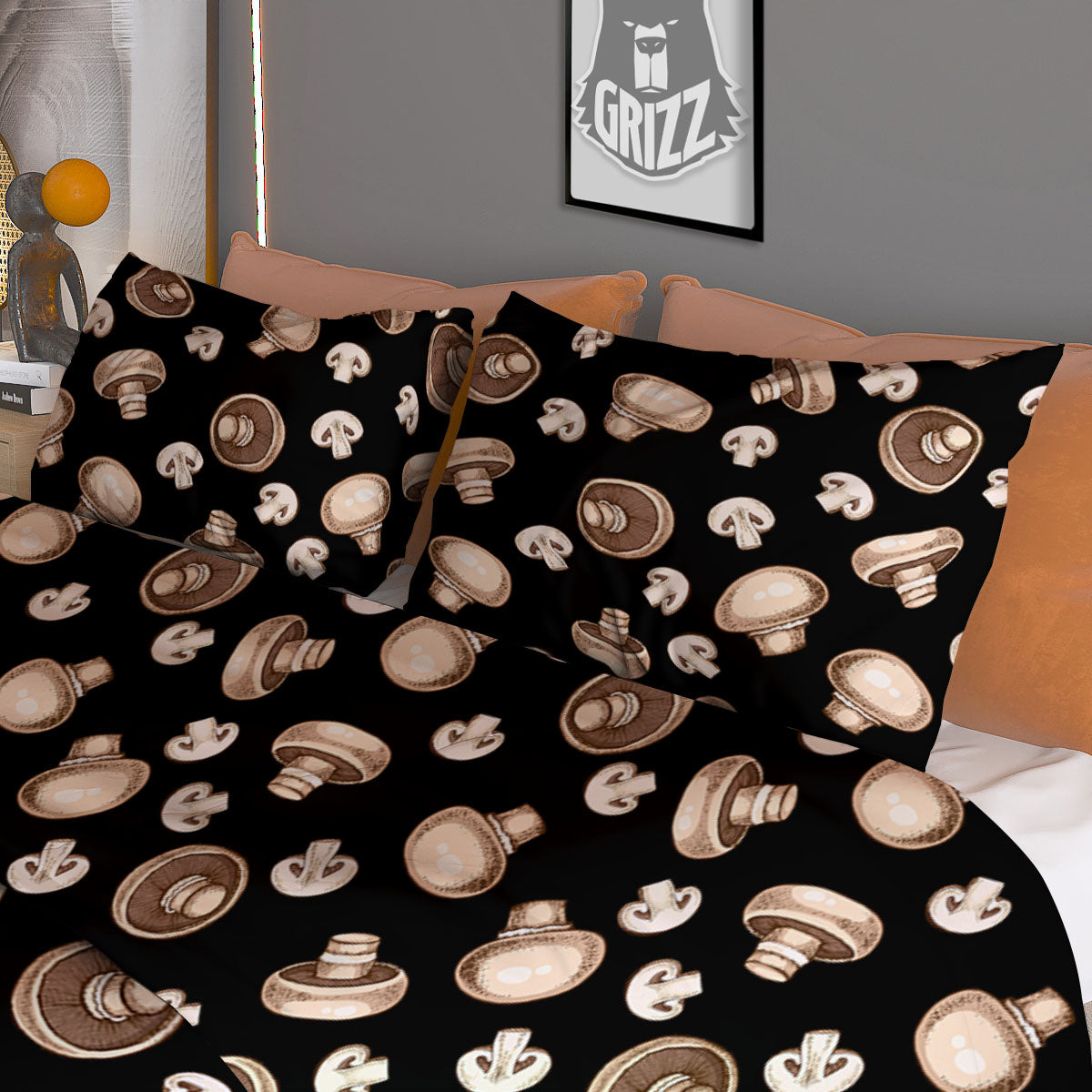 Mask Samurai Gold Print Duvet Cover Bedding Set