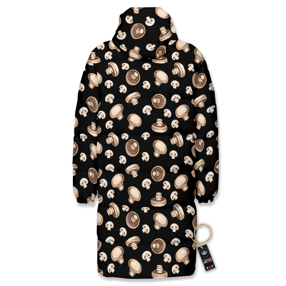 Mushroom Champignon Print Pattern Long Down Jacket-grizzshop