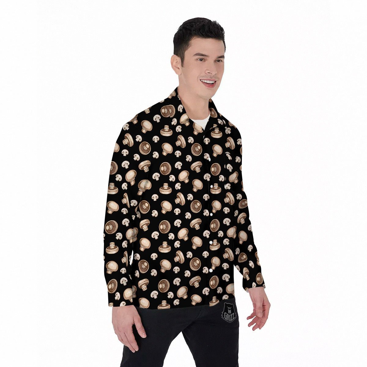 Mushroom Champignon Print Pattern Men's Long Sleeve Shirts-grizzshop