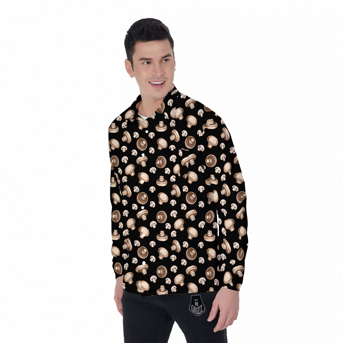 Mushroom Champignon Print Pattern Men's Long Sleeve Shirts-grizzshop