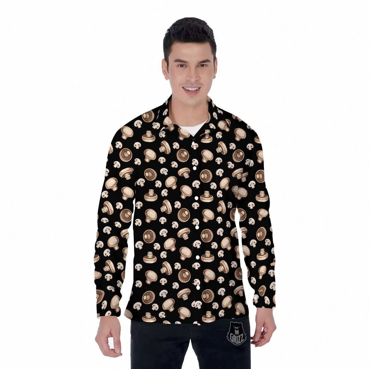 Mushroom Champignon Print Pattern Men's Long Sleeve Shirts-grizzshop