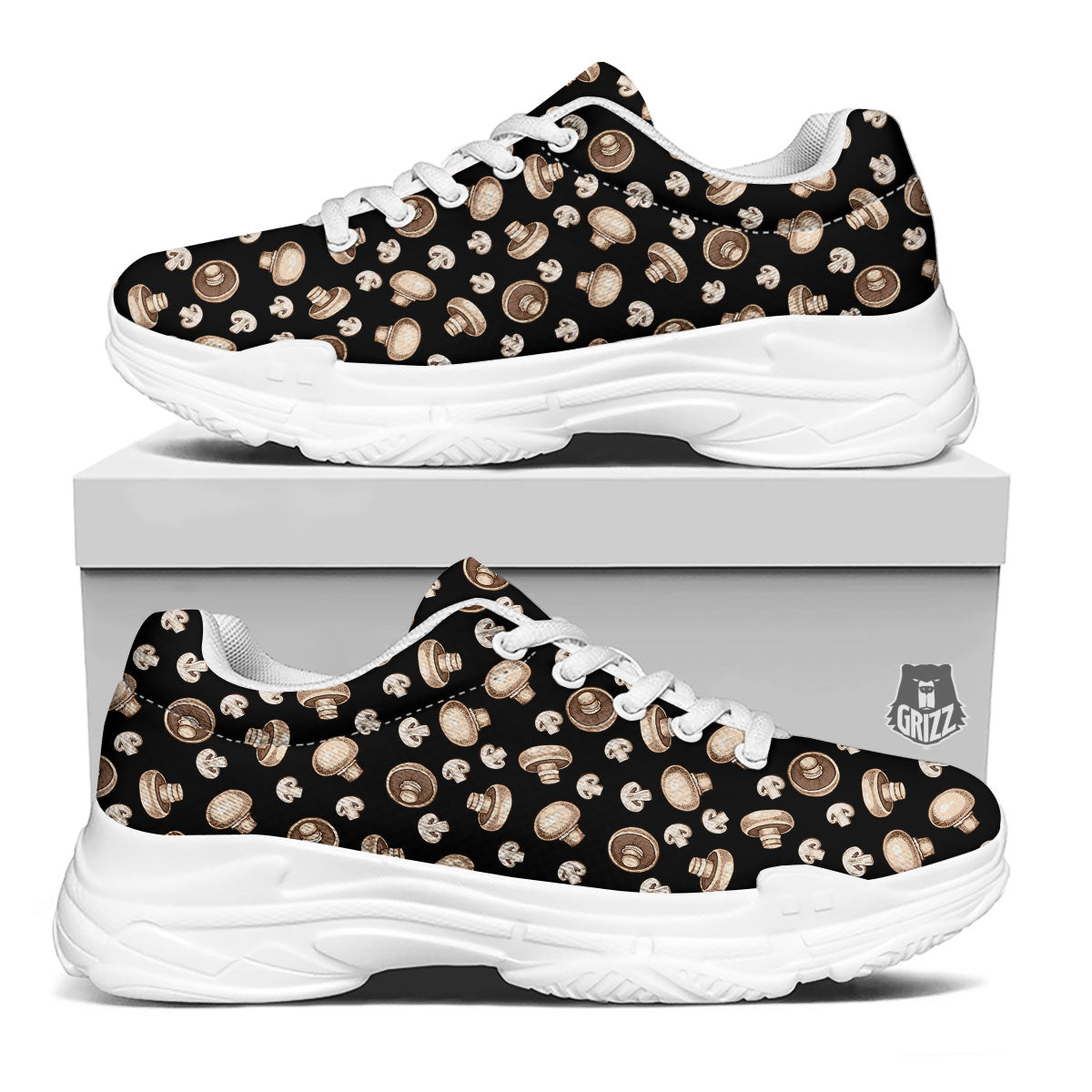 Mushroom Champignon Print Pattern White Chunky Shoes-grizzshop