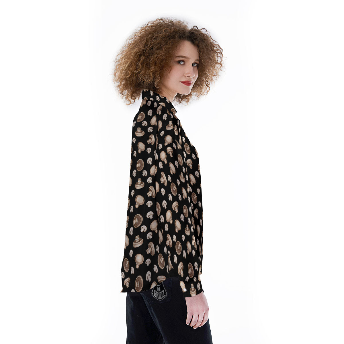 Mushroom Champignon Print Pattern Women's Long Sleeve Shirts-grizzshop