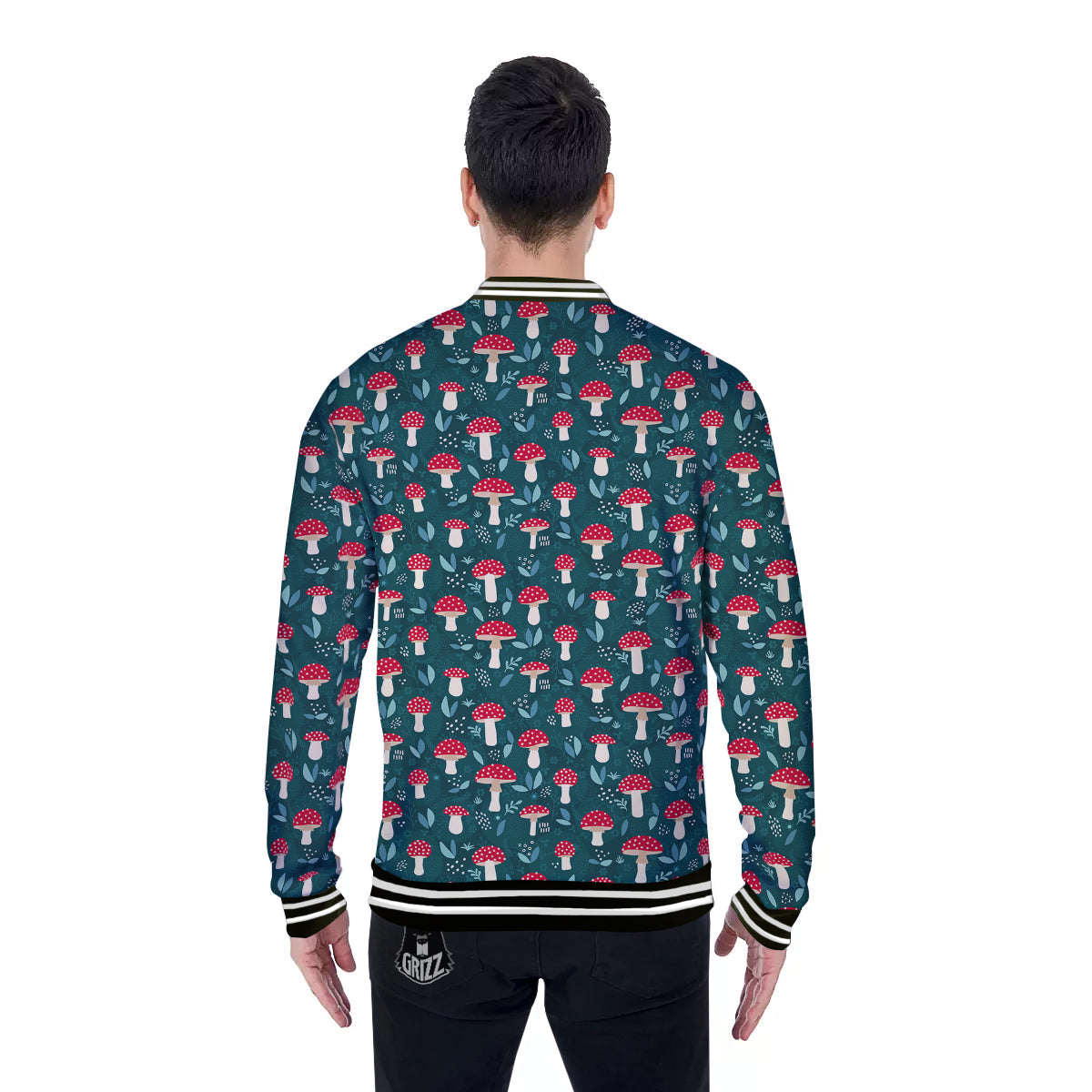 Mushroom Cute Print Pattern Baseball Jacket-grizzshop