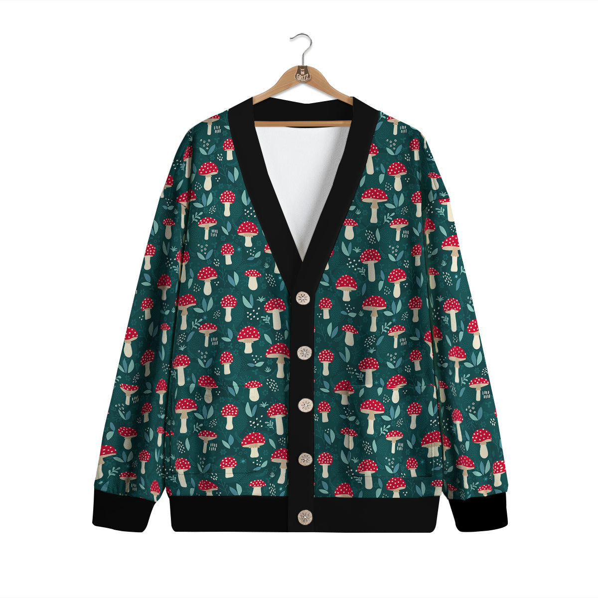 Mushroom Cute Print Pattern Cardigan-grizzshop