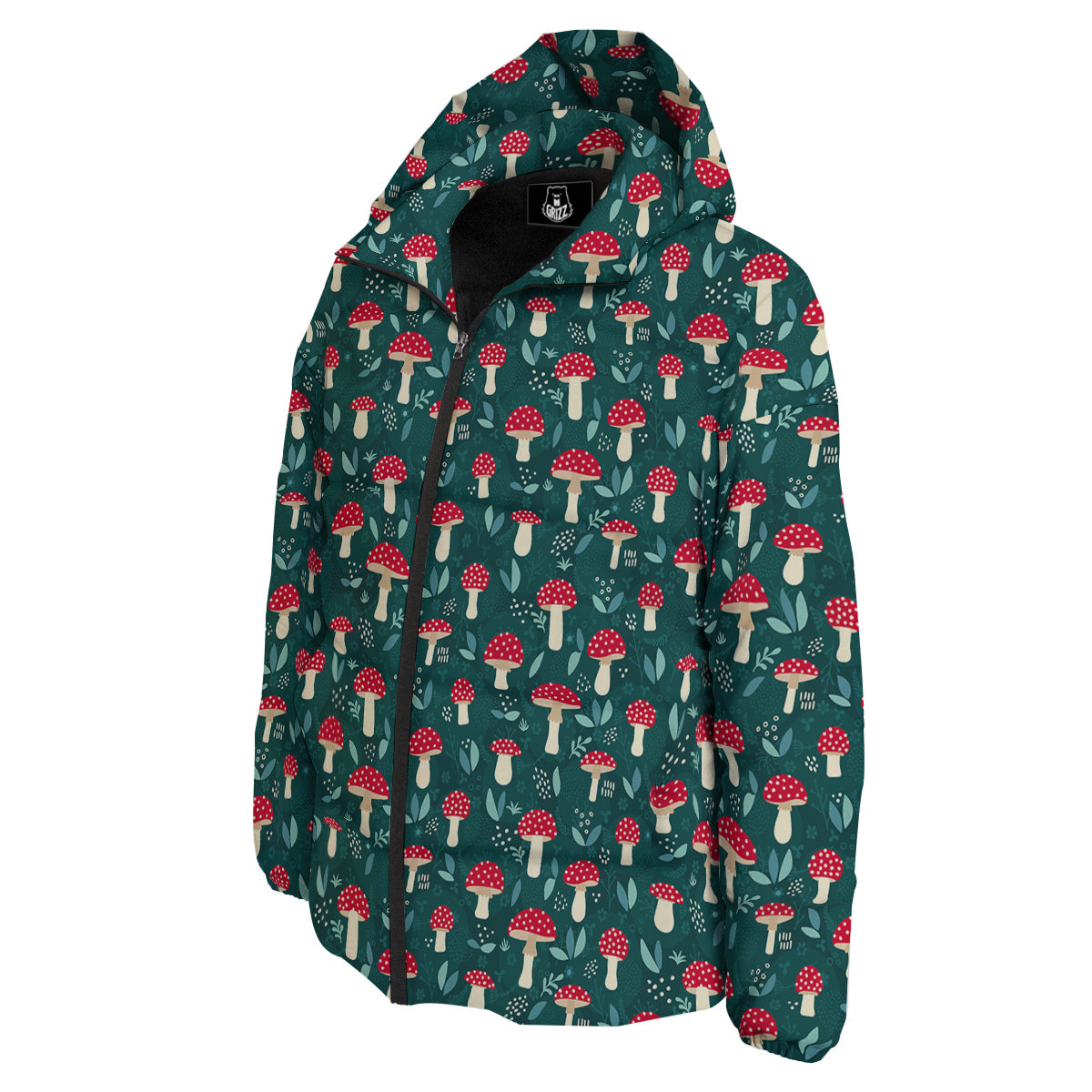 Mushroom Cute Print Pattern Down Jacket-grizzshop