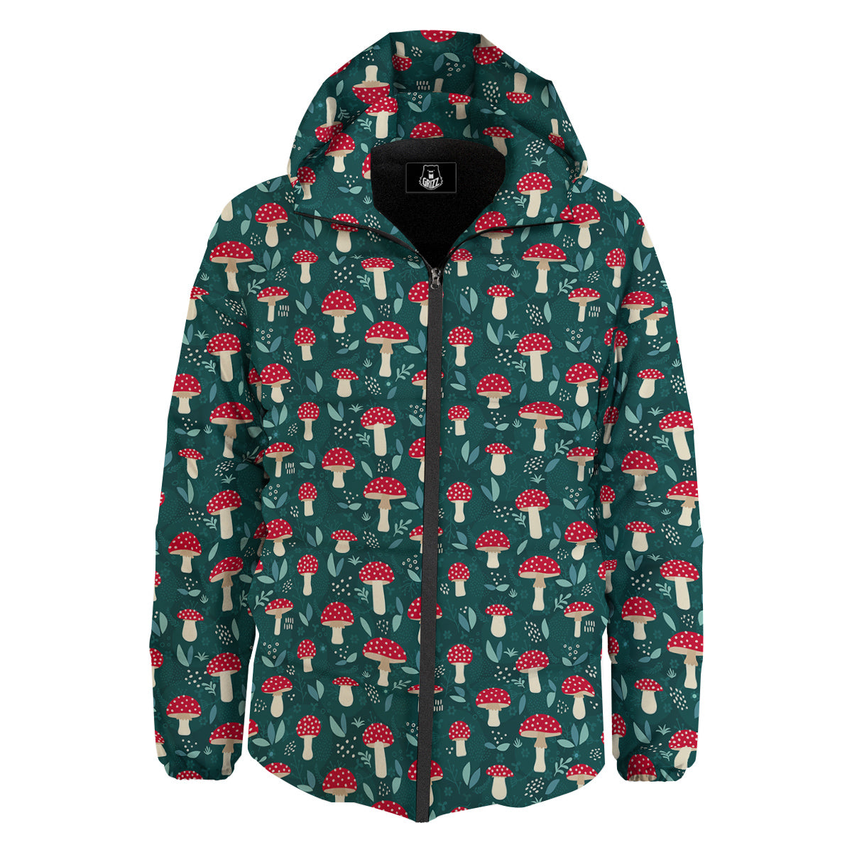 Mushroom Cute Print Pattern Down Jacket-grizzshop
