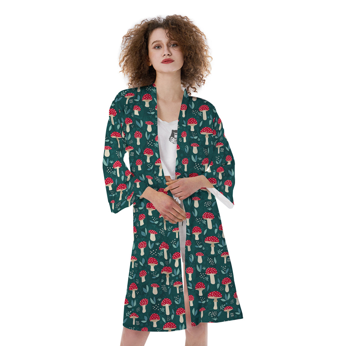Mushroom Cute Print Pattern Kimono-grizzshop