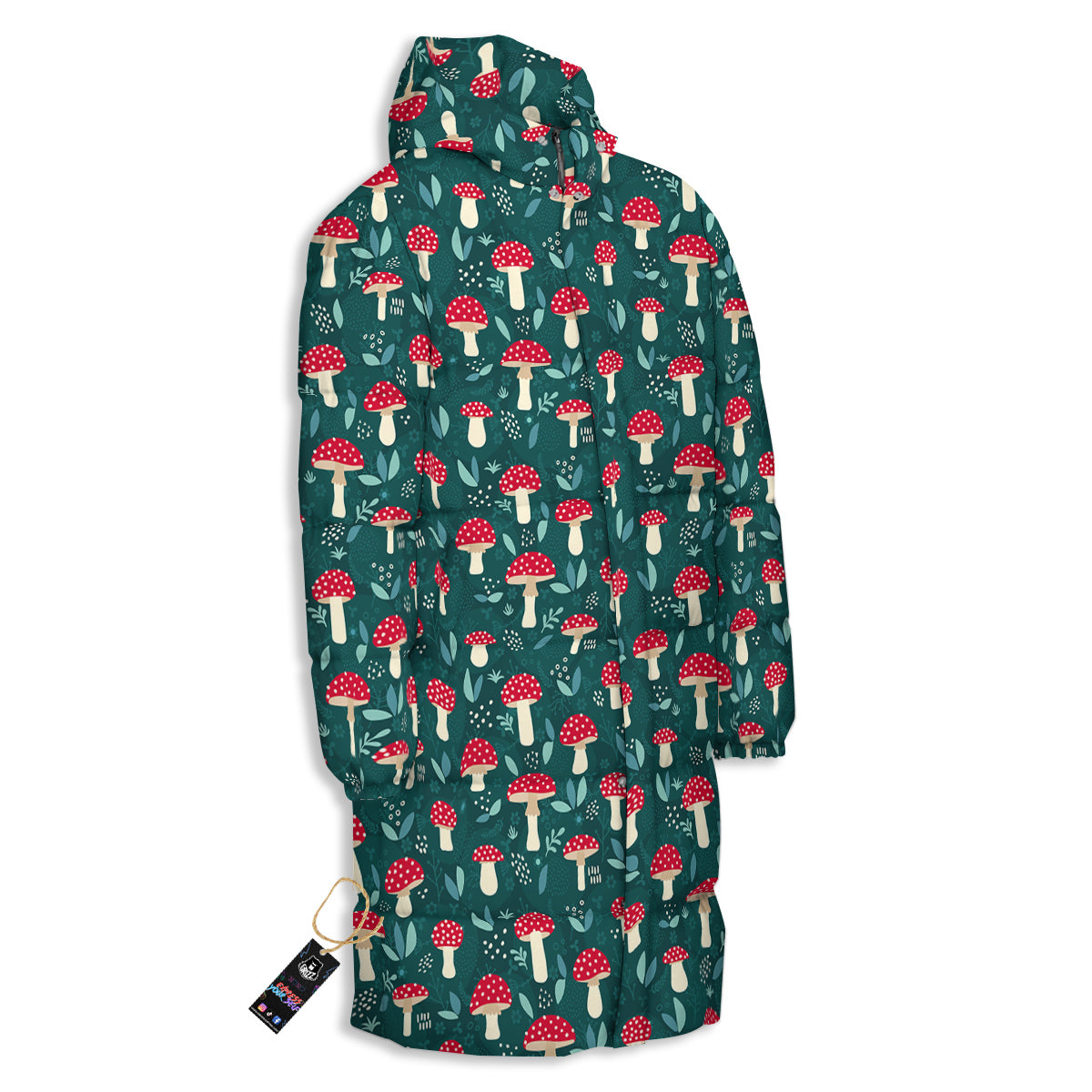 Mushroom Cute Print Pattern Long Down Jacket-grizzshop