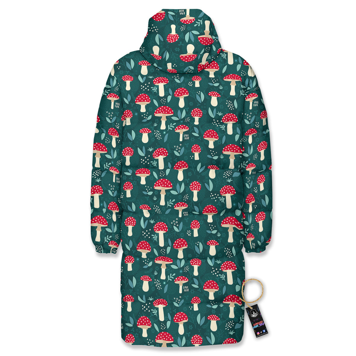 Mushroom Cute Print Pattern Long Down Jacket-grizzshop