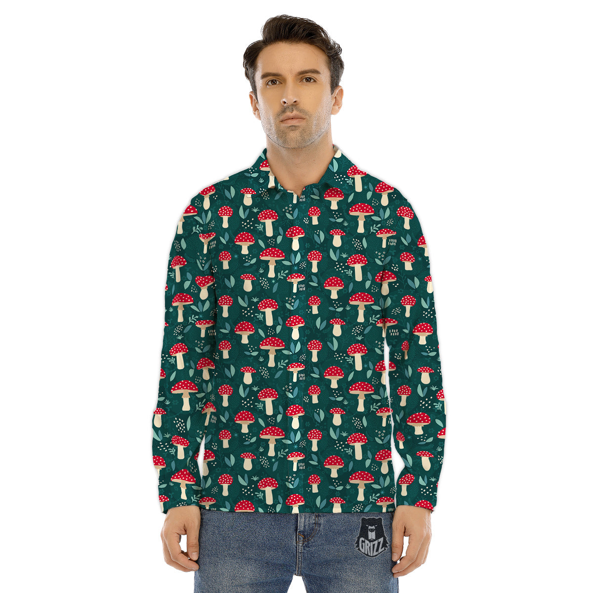 Mushroom Cute Print Pattern Men's Dress Shirts-grizzshop