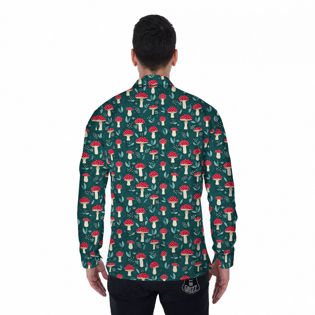 Mushroom Cute Print Pattern Men's Long Sleeve Shirts-grizzshop