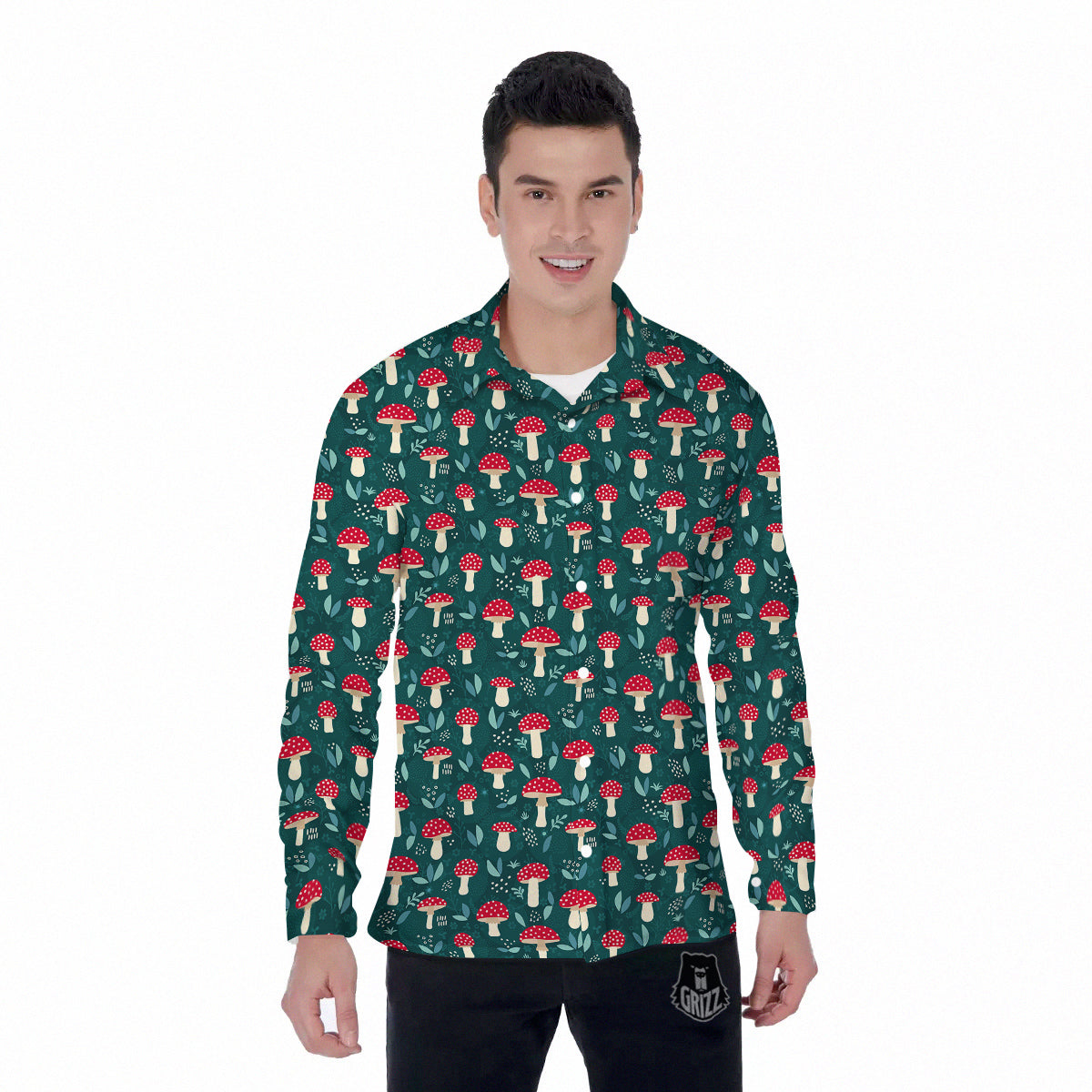 Mushroom Cute Print Pattern Men's Long Sleeve Shirts-grizzshop