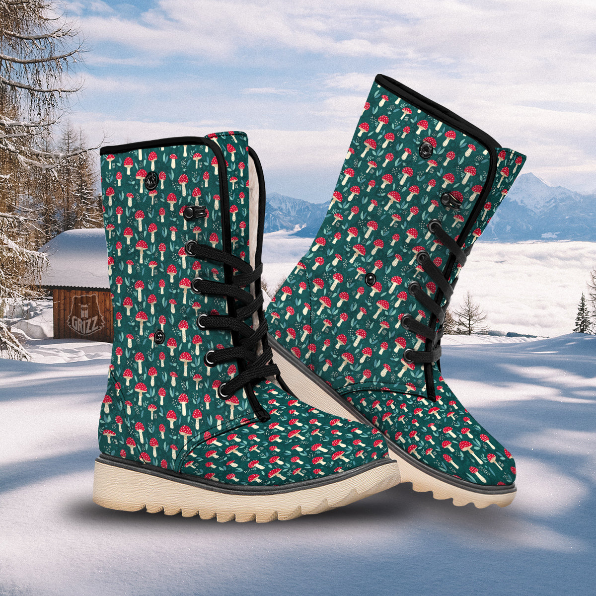 Mushroom Cute Print Pattern Snow Boots-grizzshop