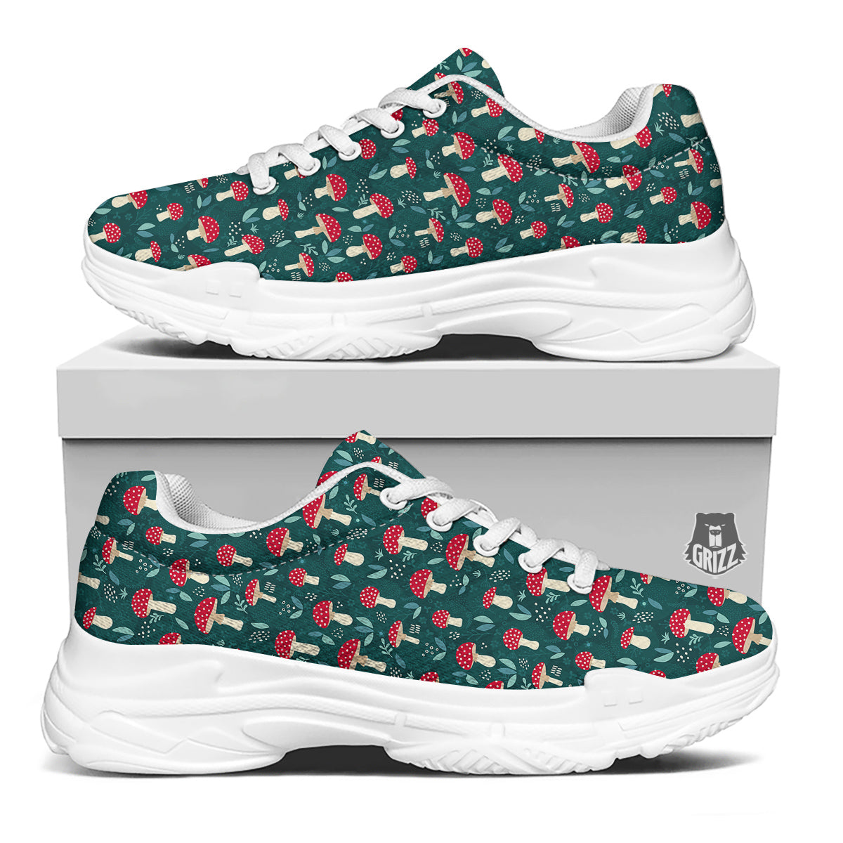 Mushroom Cute Print Pattern White Chunky Shoes-grizzshop