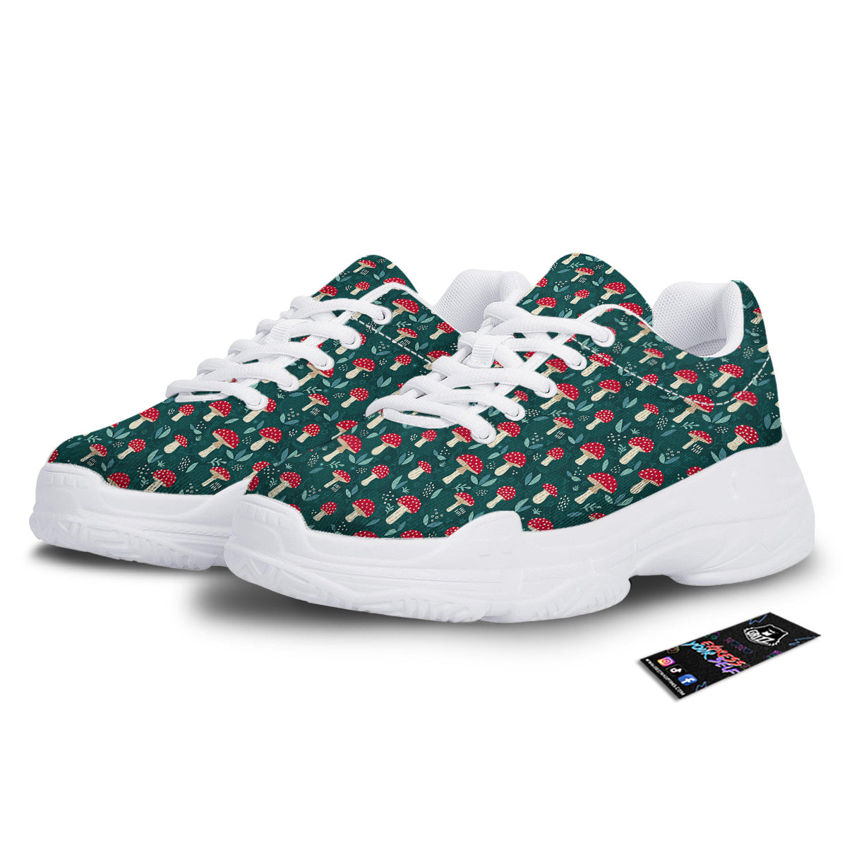 Mushroom Cute Print Pattern White Chunky Shoes-grizzshop