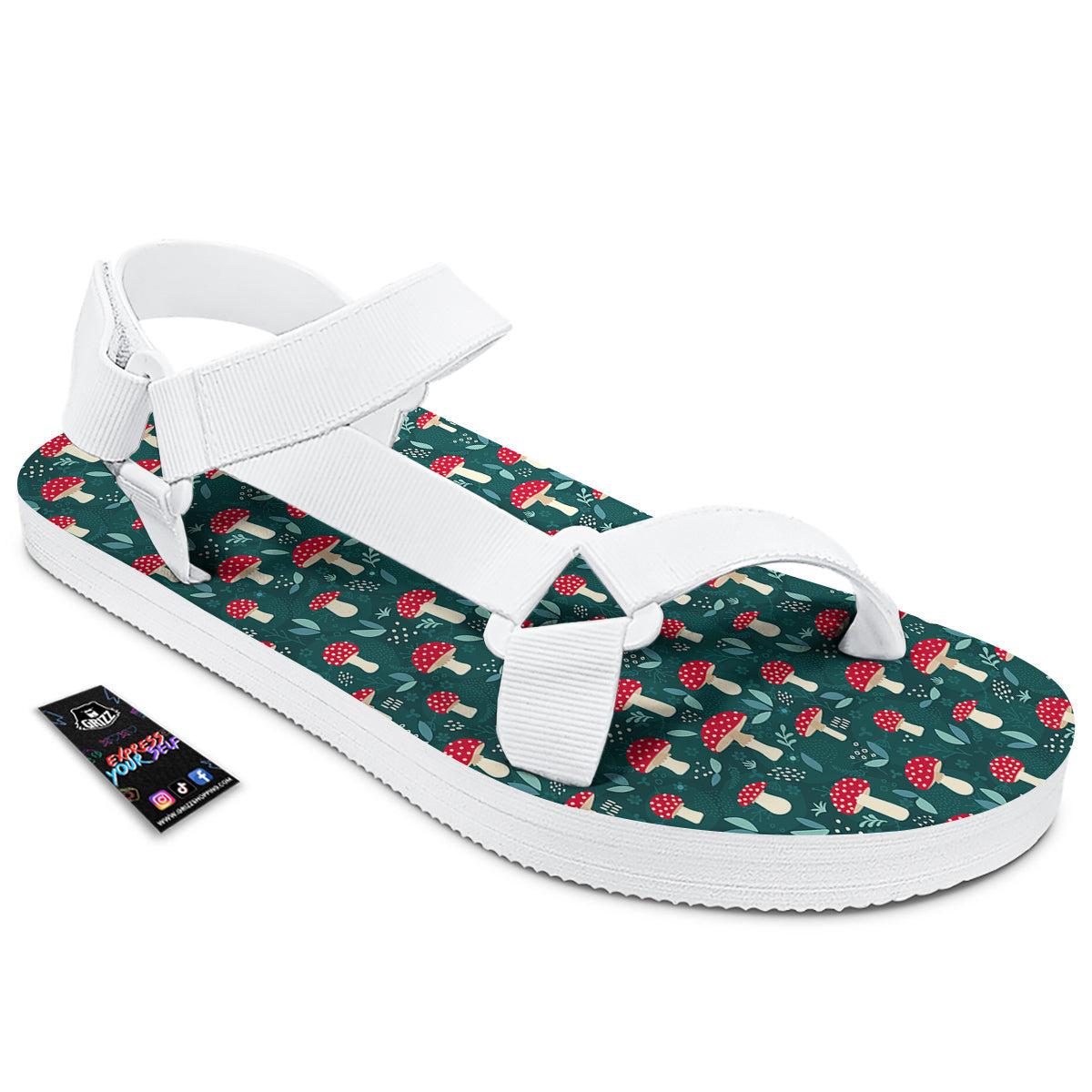 Mushroom Cute Print Pattern White Open Toe Sandals-grizzshop