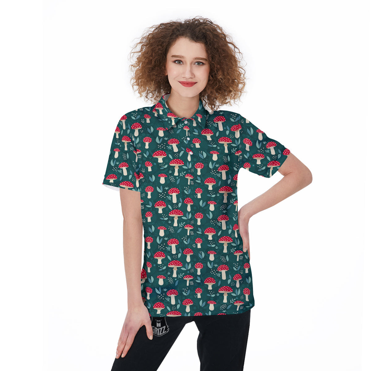 Mushroom Cute Print Pattern Women's Golf Shirts-grizzshop