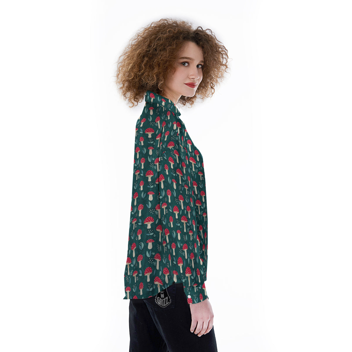 Mushroom Cute Print Pattern Women's Long Sleeve Shirts-grizzshop