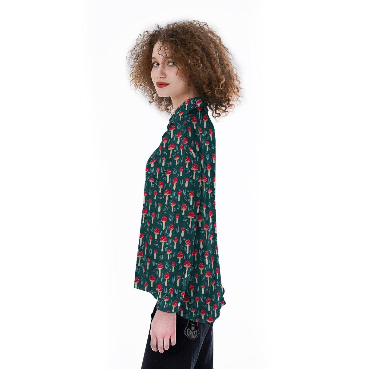 Mushroom Cute Print Pattern Women's Long Sleeve Shirts-grizzshop