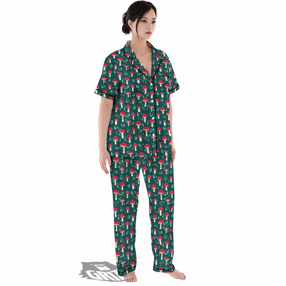 Mushroom Cute Print Pattern Women's Pajamas Set-grizzshop