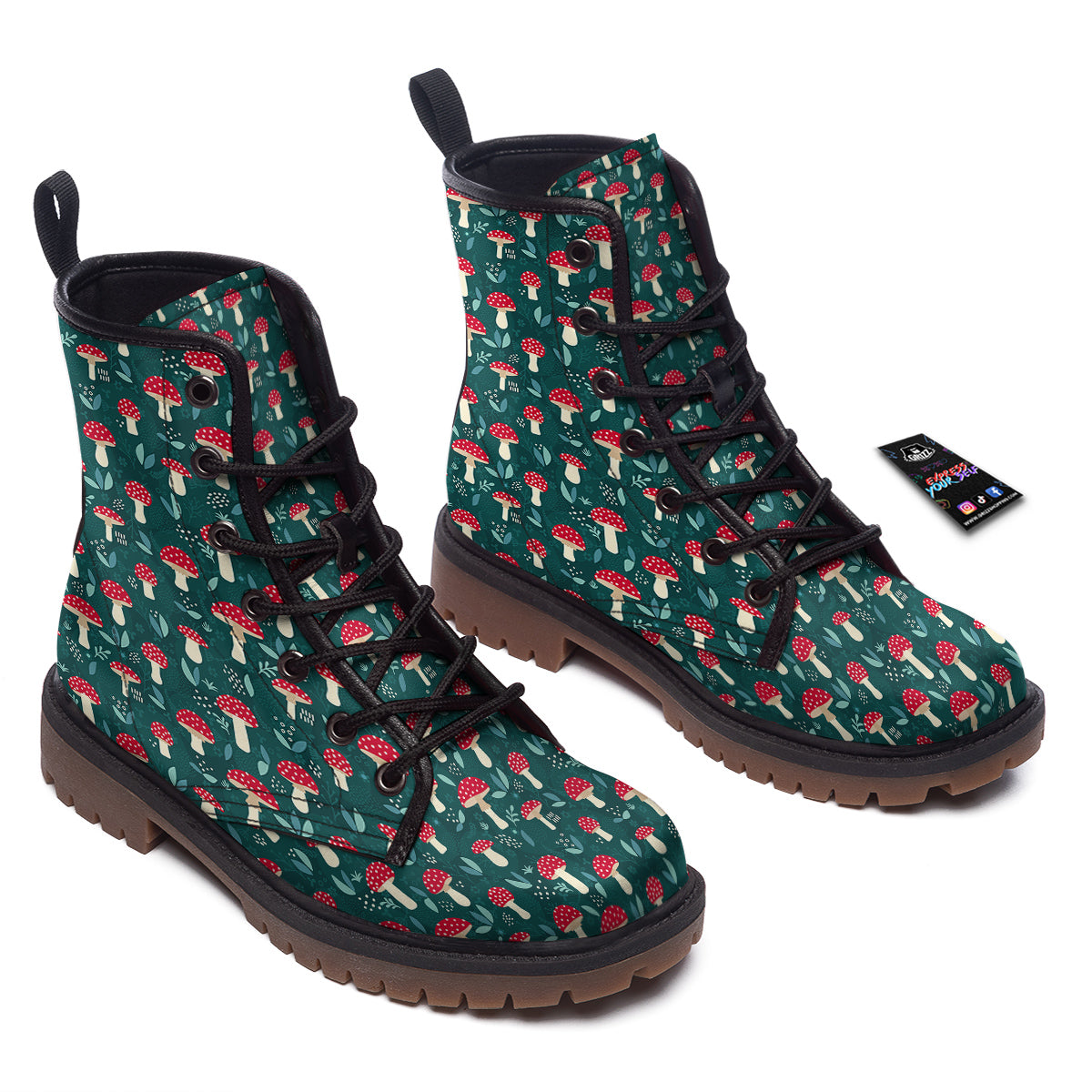 Mushroom Cute Print Pattern Work Boots-grizzshop