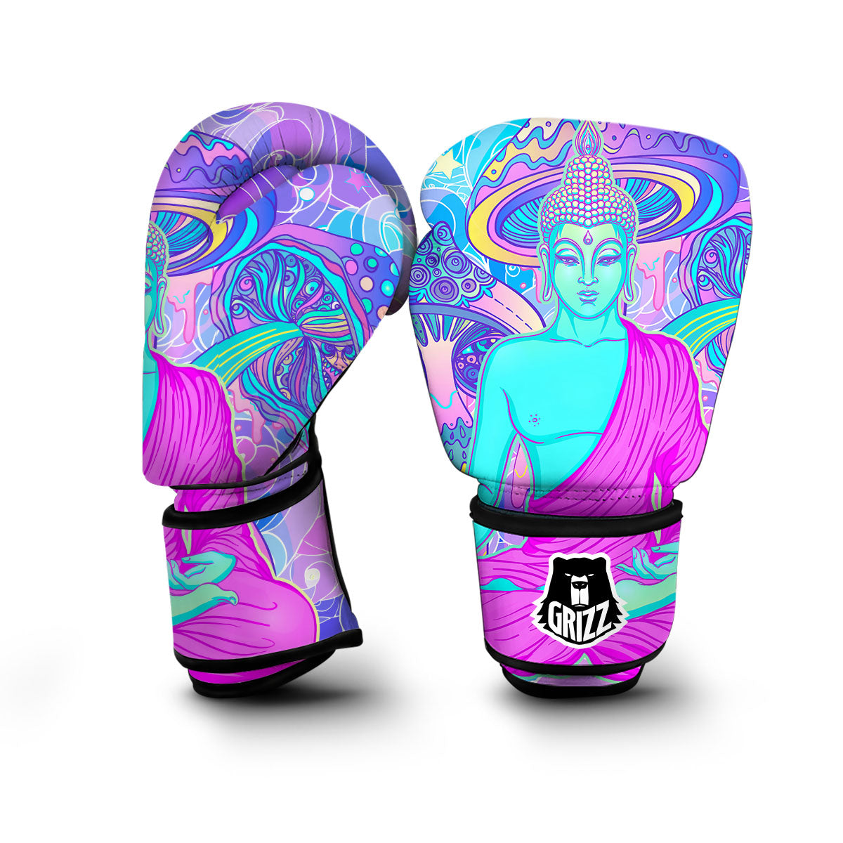 Mushroom Psychedelic Buddha Boxing Gloves-grizzshop