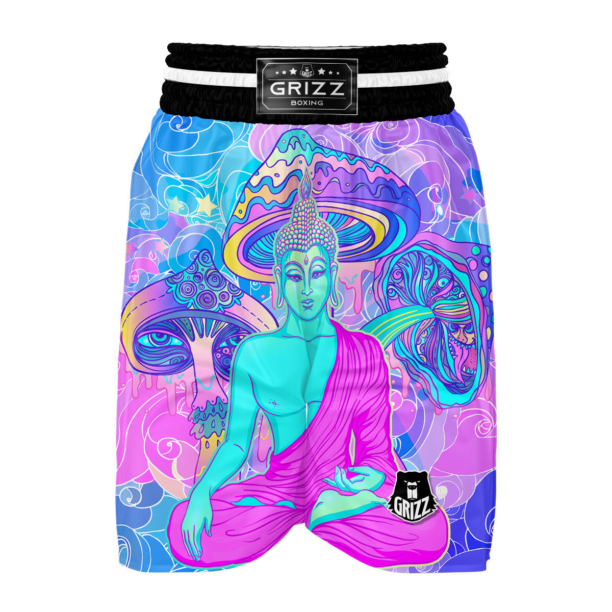 Mushroom Psychedelic Buddha Boxing Shorts-grizzshop