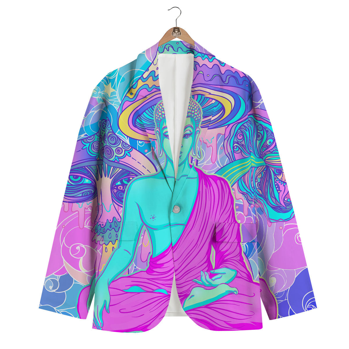 Mushroom Psychedelic Buddha Men's Blazer-grizzshop