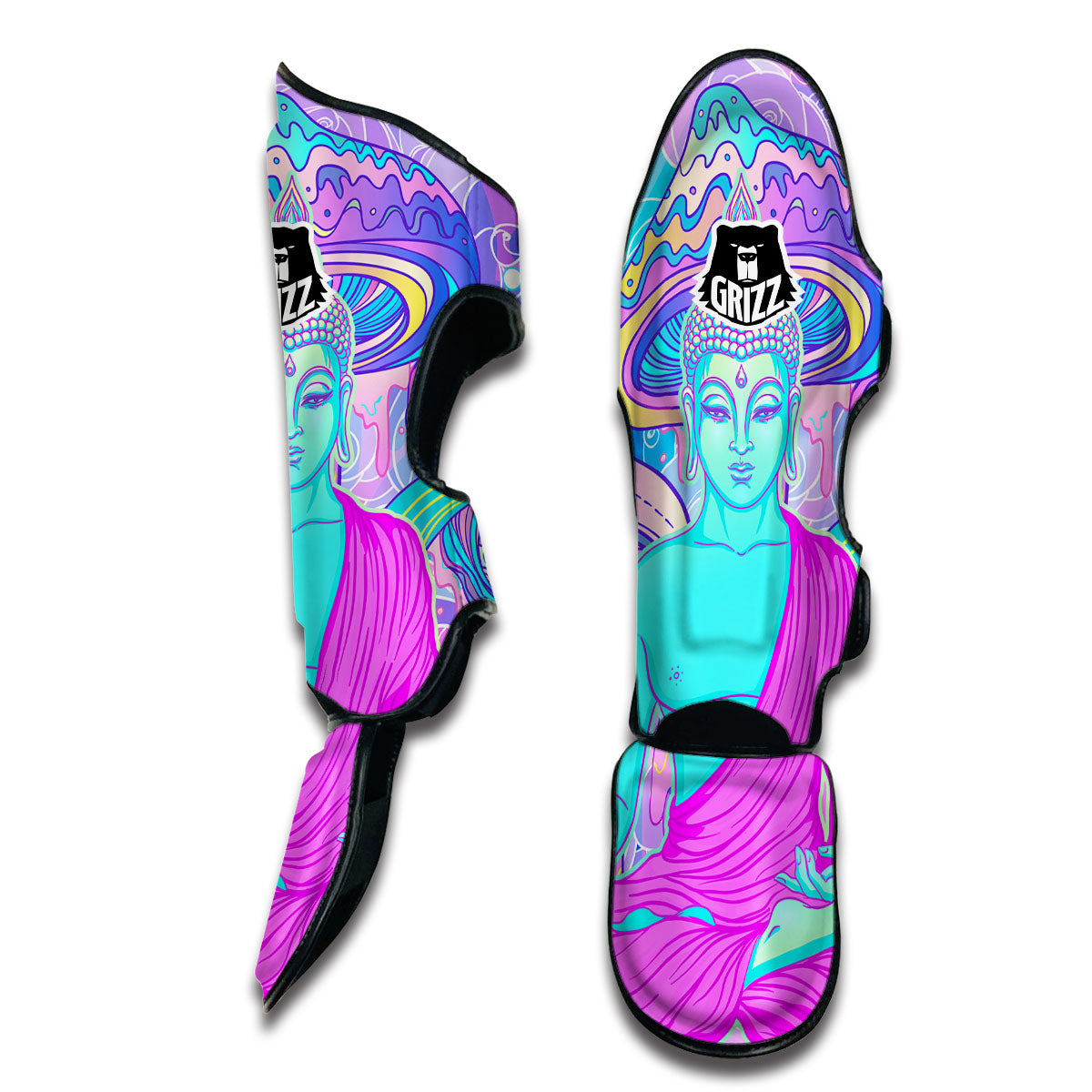 Mushroom Psychedelic Buddha Muay Thai Shin Guards-grizzshop