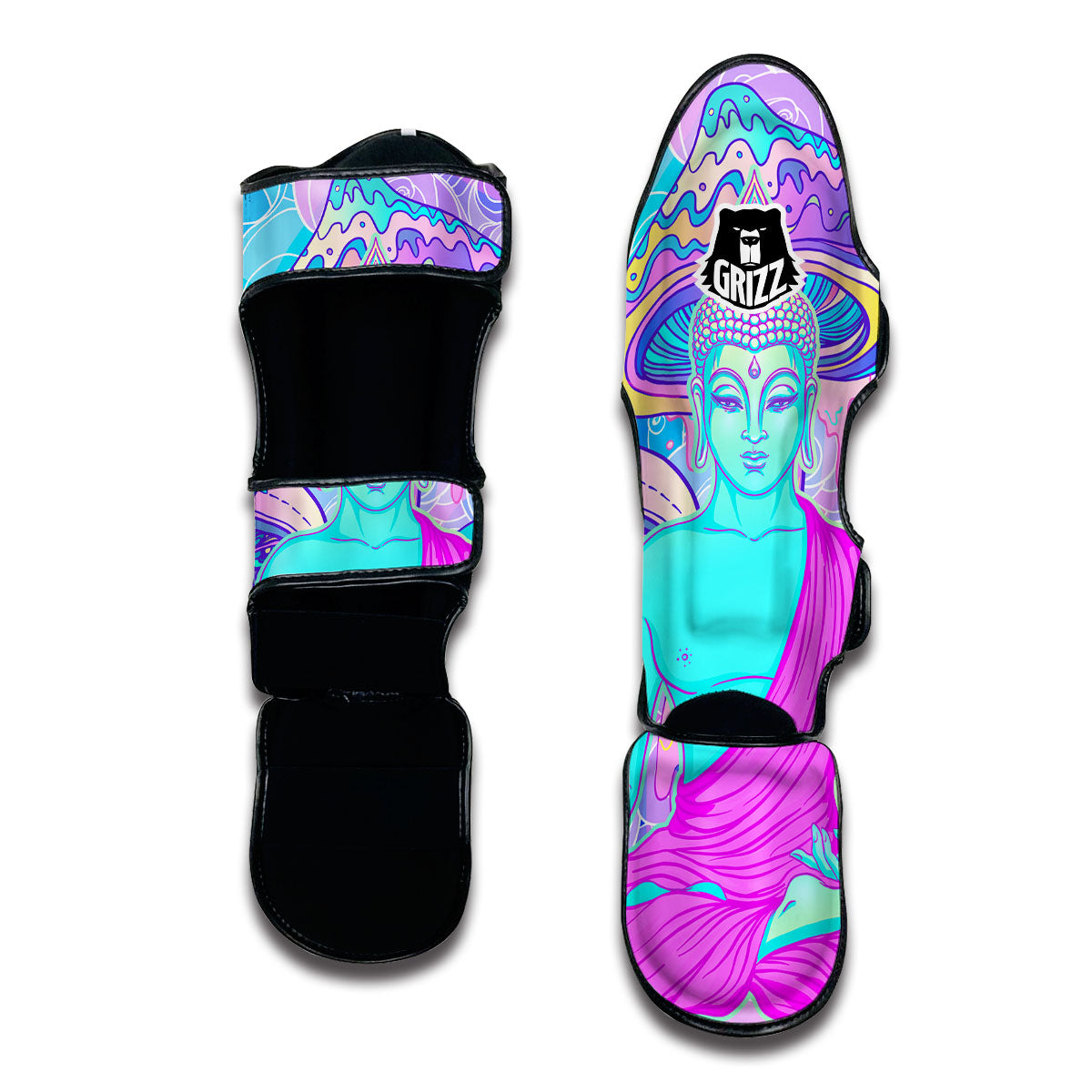 Mushroom Psychedelic Buddha Muay Thai Shin Guards-grizzshop