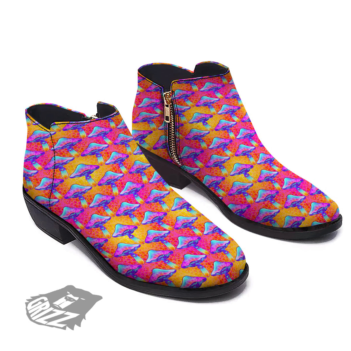 Mushroom Psychedelic Hippie Print Pattern Ankle Boots-grizzshop