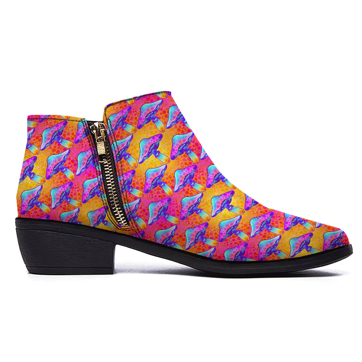 Mushroom Psychedelic Hippie Print Pattern Ankle Boots-grizzshop