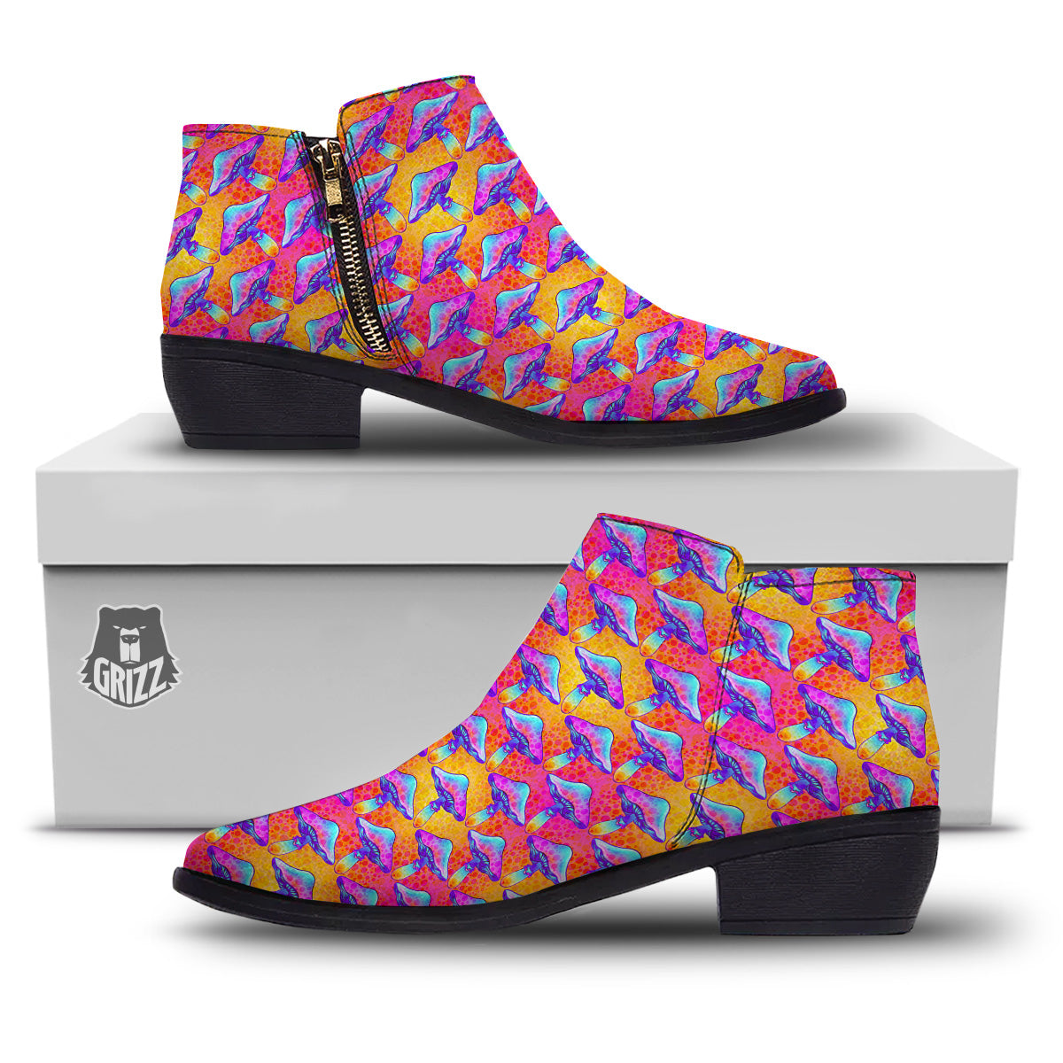 Mushroom Psychedelic Hippie Print Pattern Ankle Boots-grizzshop