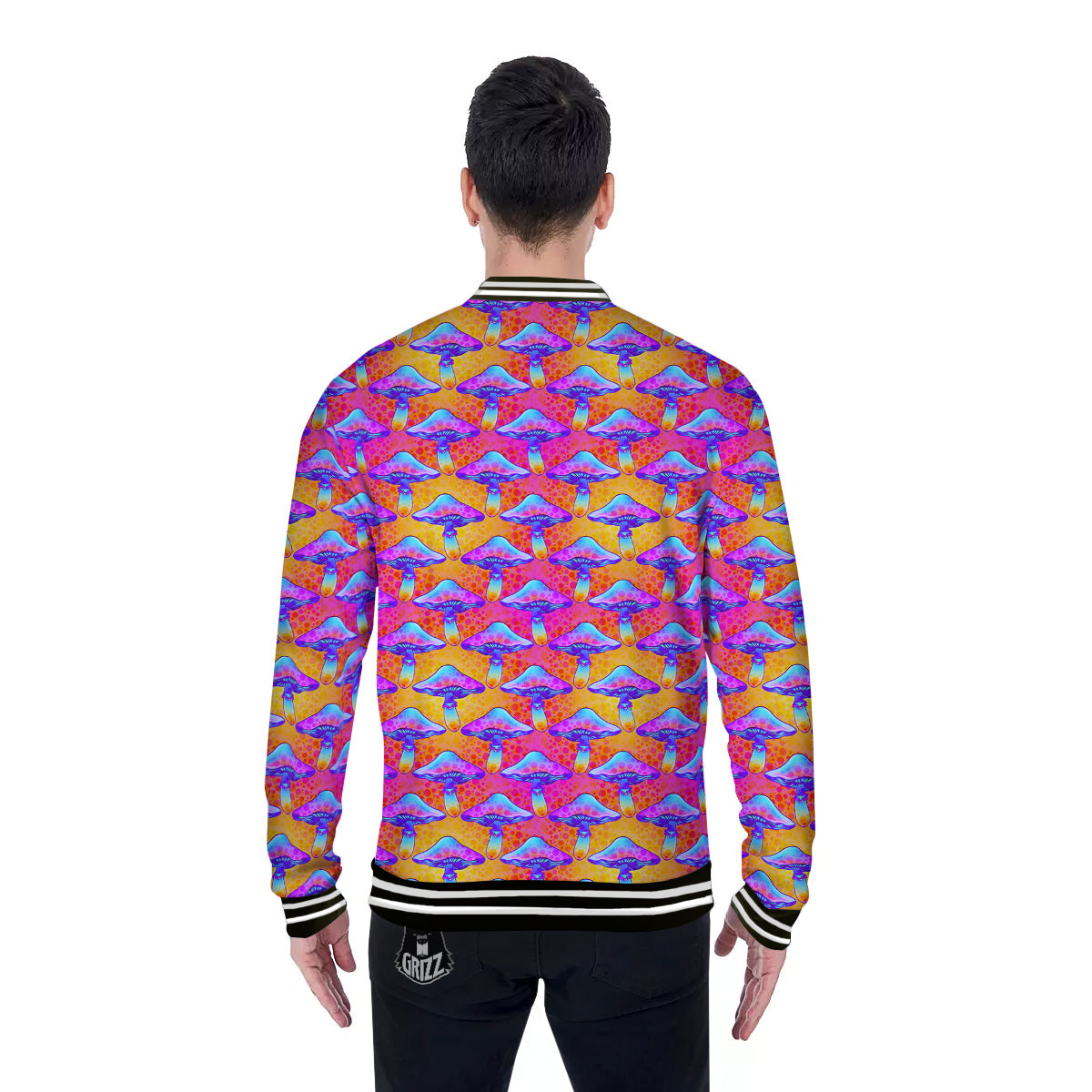 Mushroom Psychedelic Hippie Print Pattern Baseball Jacket-grizzshop