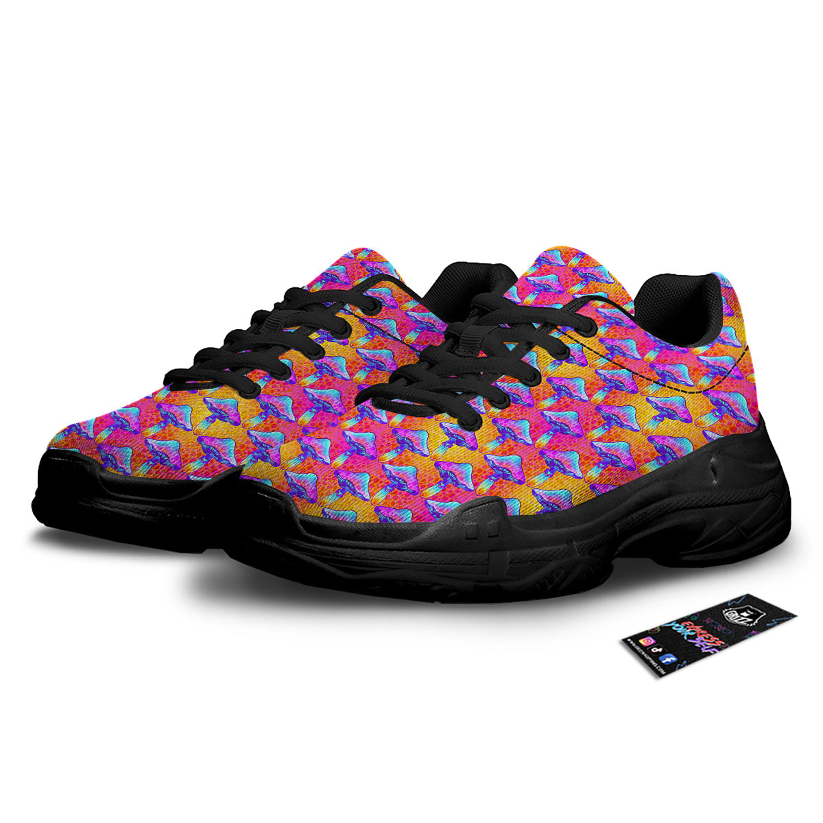 Mushroom Psychedelic Hippie Print Pattern Black Chunky Shoes-grizzshop