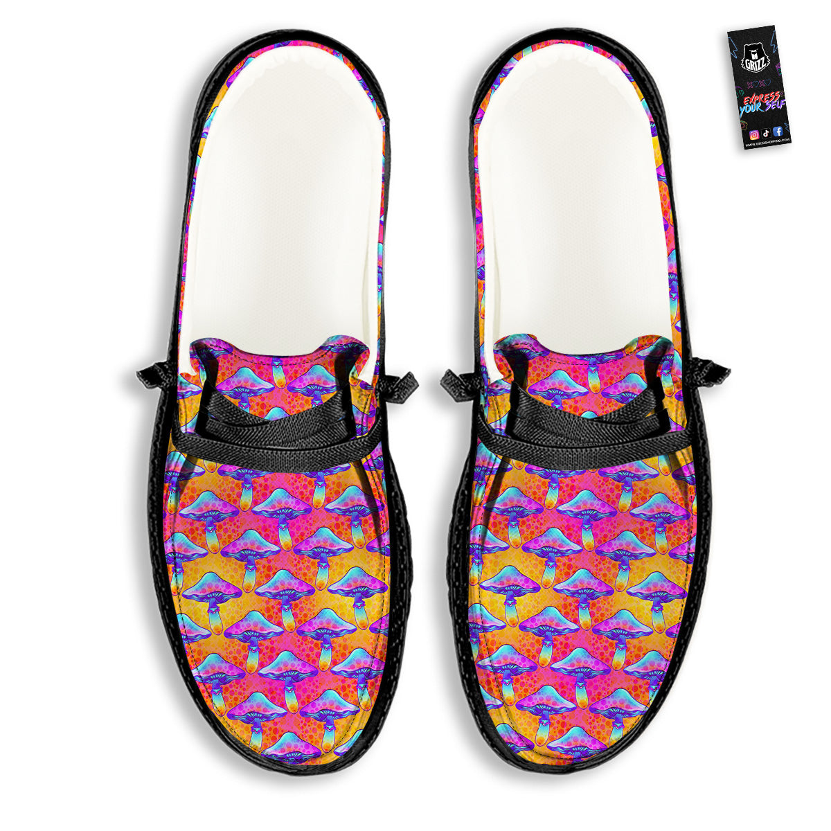 Mushroom Psychedelic Hippie Print Pattern Black Loafers-grizzshop