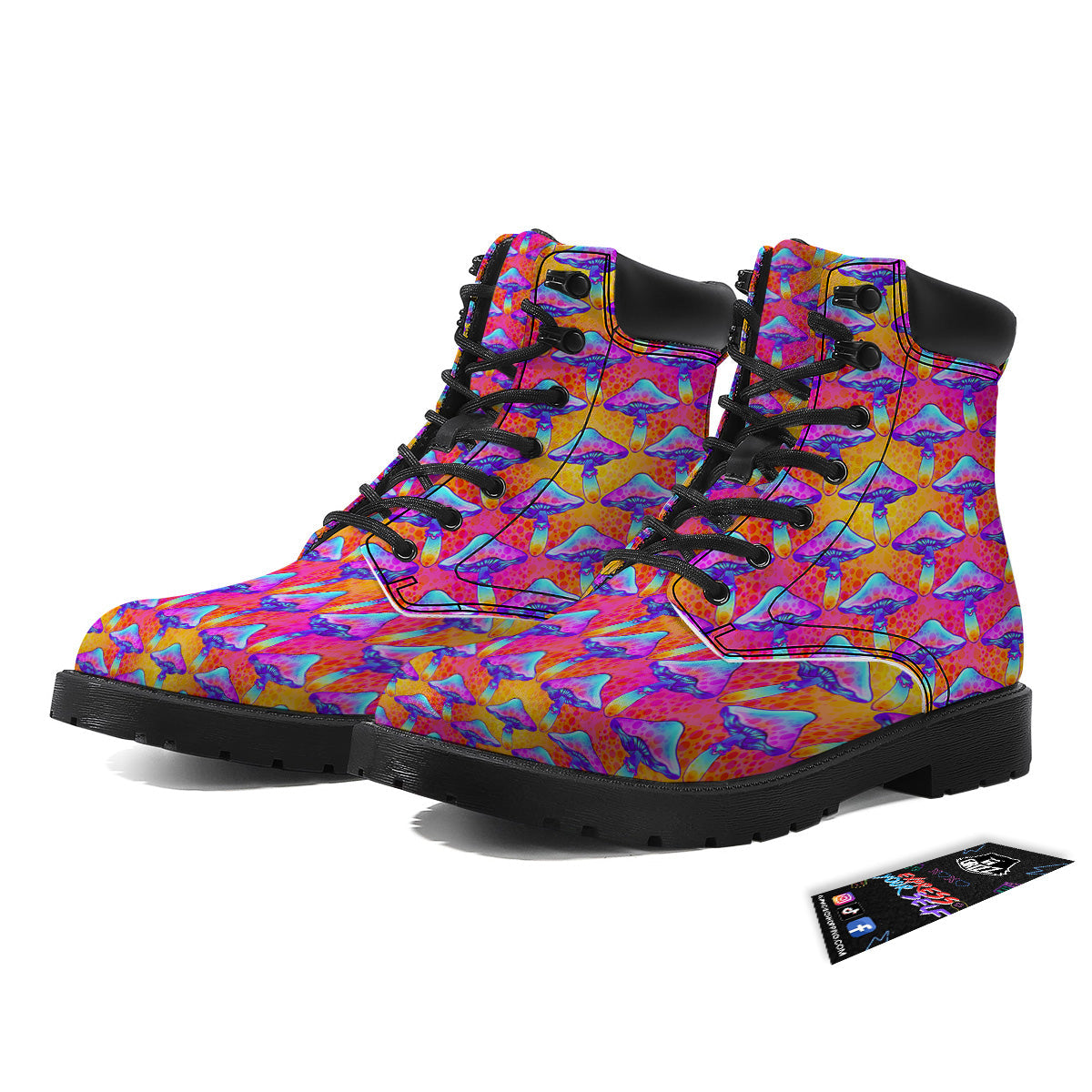 Mushroom Psychedelic Hippie Print Pattern Boots-grizzshop