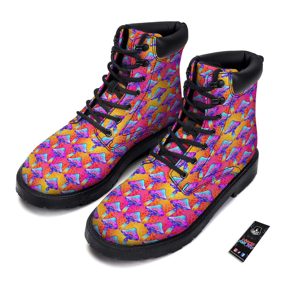 Mushroom Psychedelic Hippie Print Pattern Boots-grizzshop