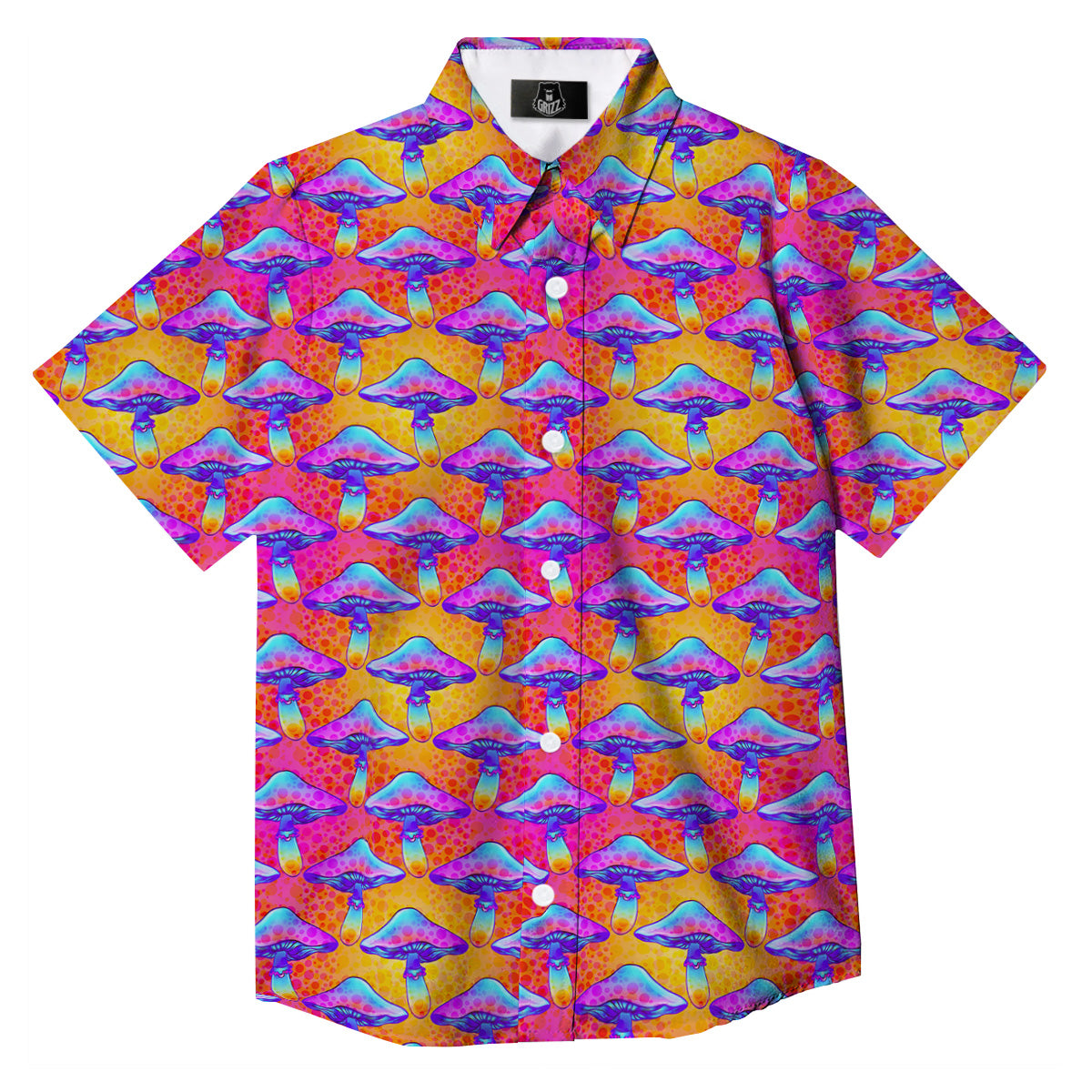 Mushroom Psychedelic Hippie Print Pattern Button Up Shirt-grizzshop