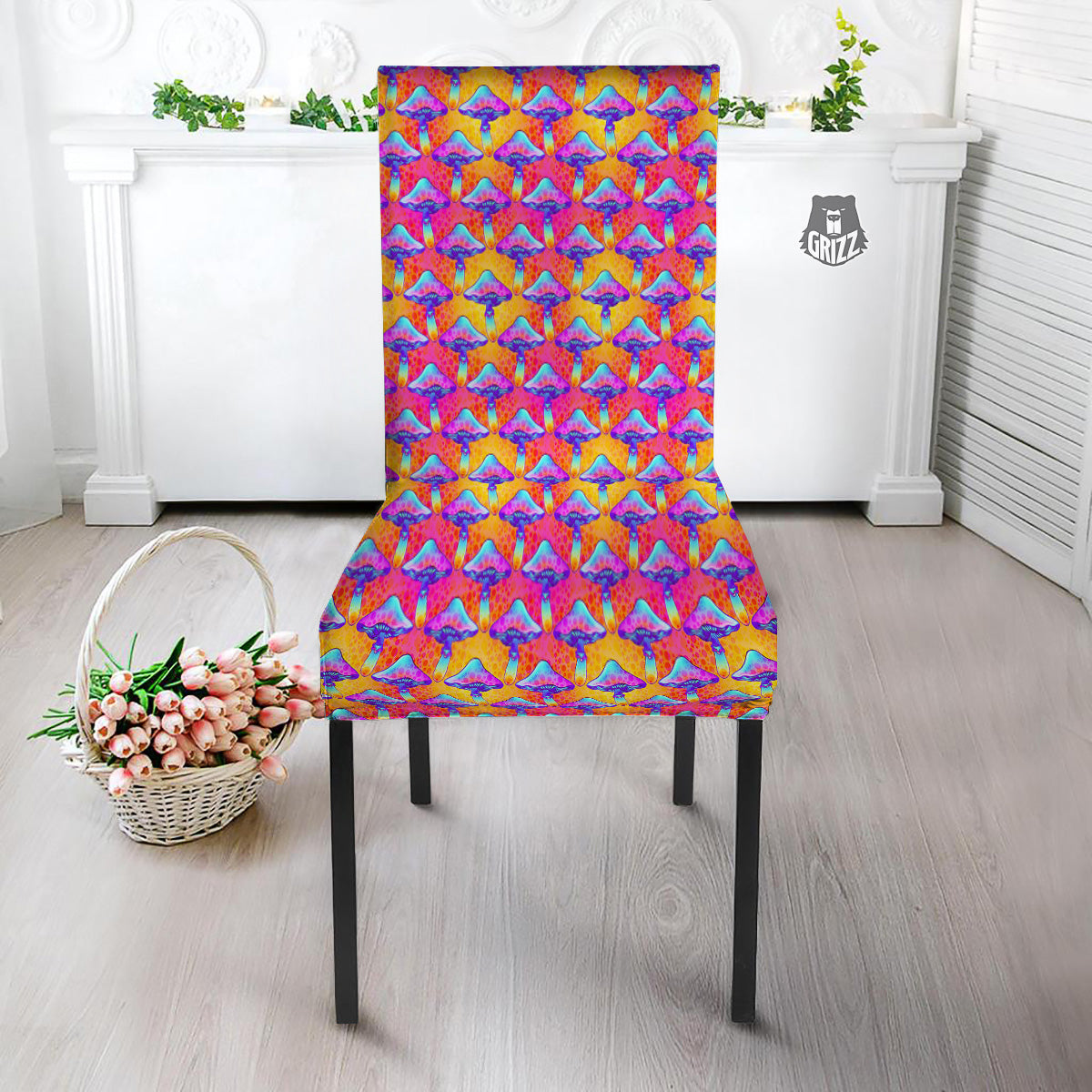 Mushroom Psychedelic Hippie Print Pattern Dining Chair Slipcover-grizzshop