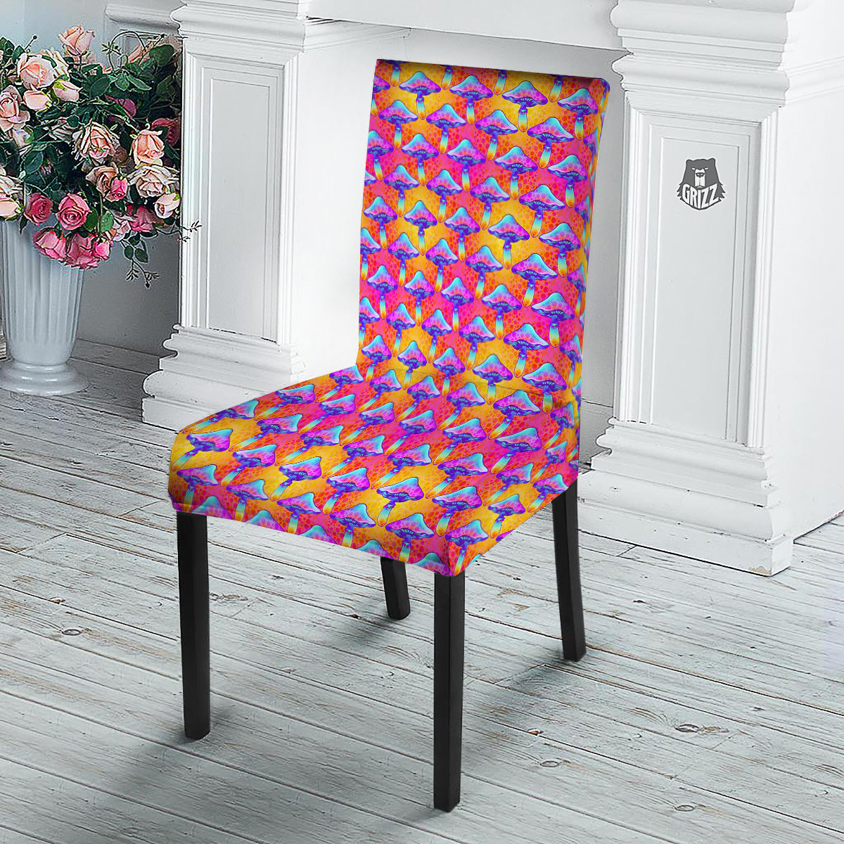 Mushroom Psychedelic Hippie Print Pattern Dining Chair Slipcover-grizzshop