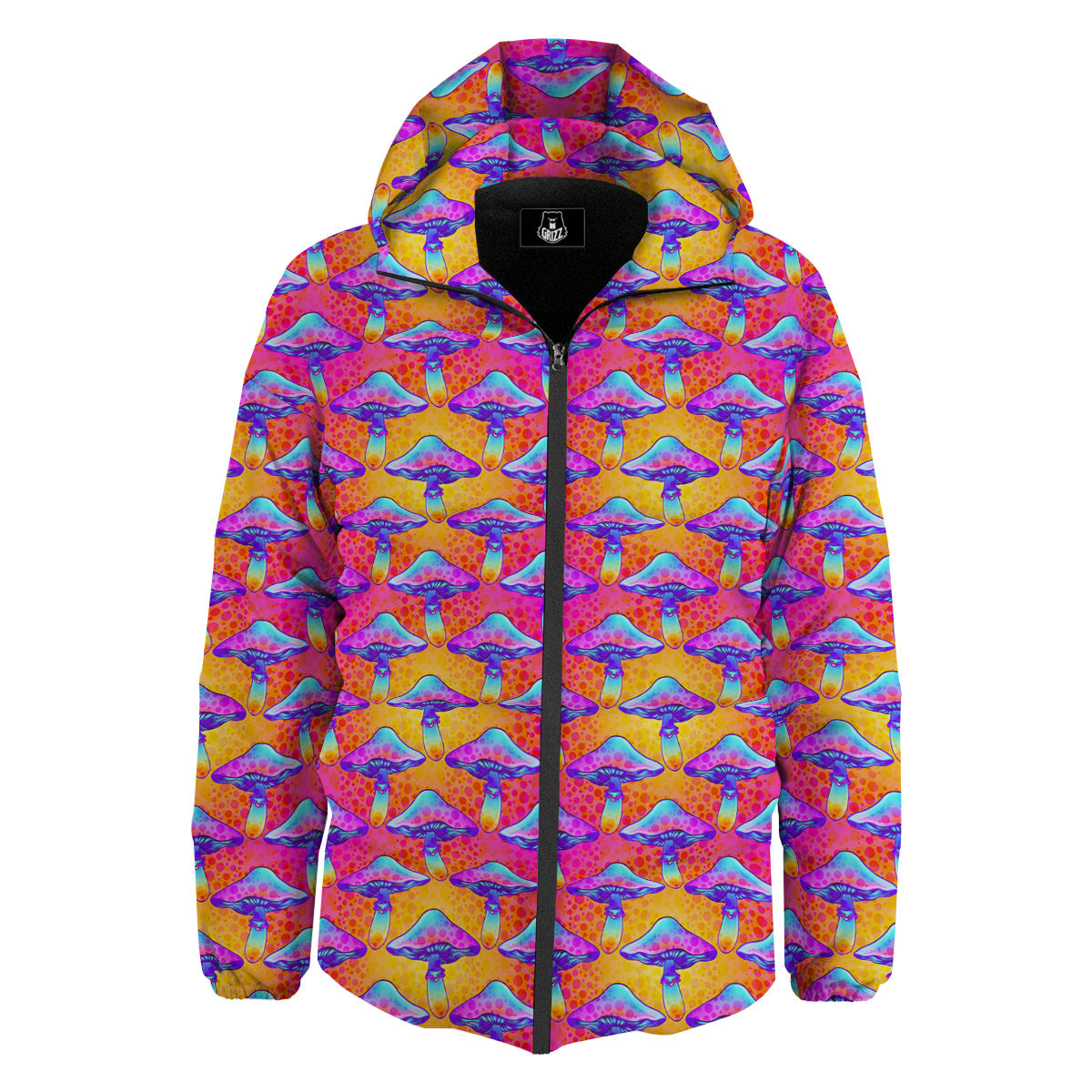 Mushroom Psychedelic Hippie Print Pattern Down Jacket-grizzshop