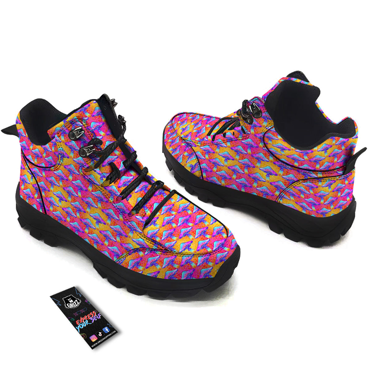 Mushroom Psychedelic Hippie Print Pattern Hiking Shoes-grizzshop