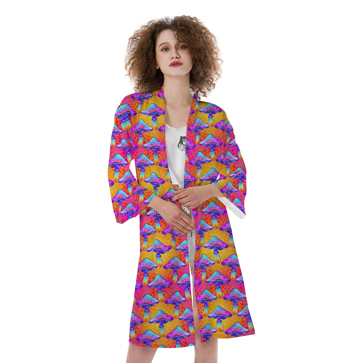 Mushroom Psychedelic Hippie Print Pattern Kimono-grizzshop