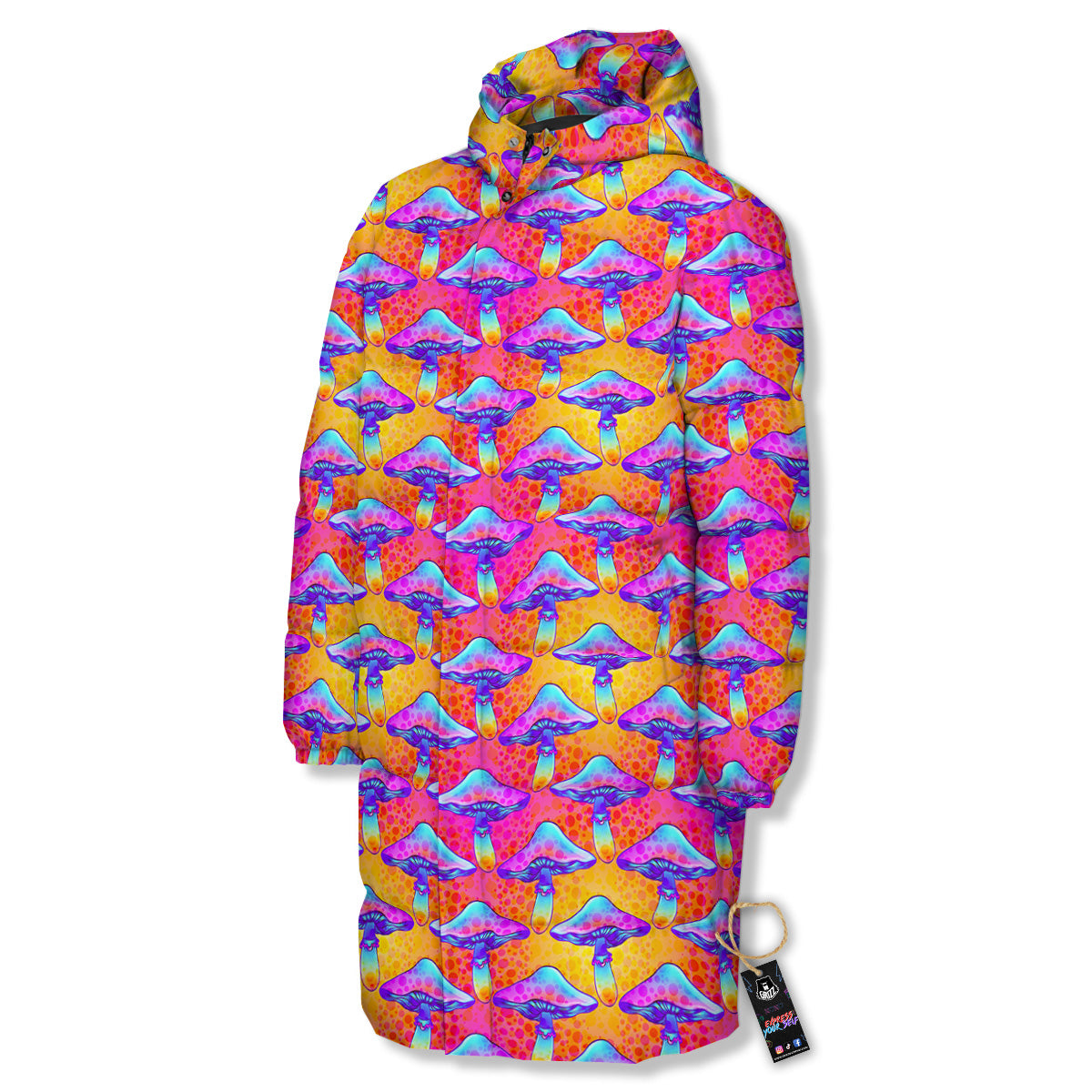 Mushroom Psychedelic Hippie Print Pattern Long Down Jacket-grizzshop