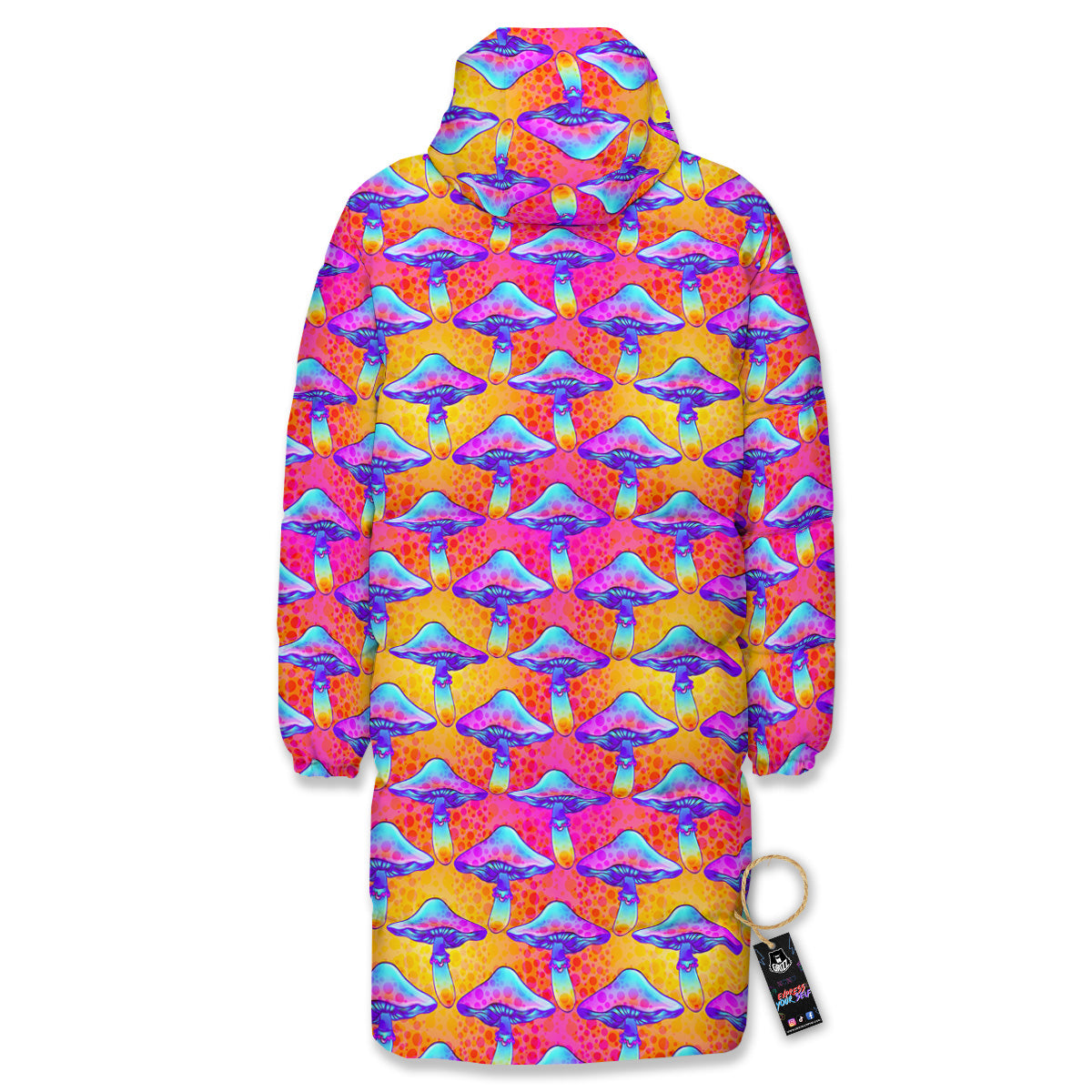 Mushroom Psychedelic Hippie Print Pattern Long Down Jacket-grizzshop