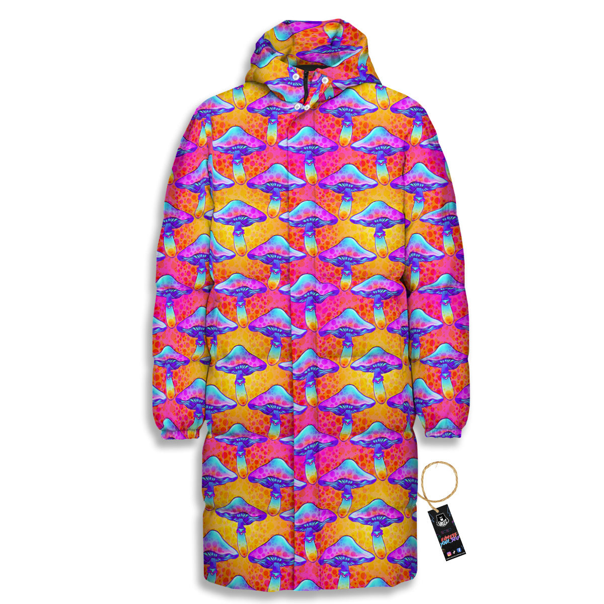 Mushroom Psychedelic Hippie Print Pattern Long Down Jacket-grizzshop