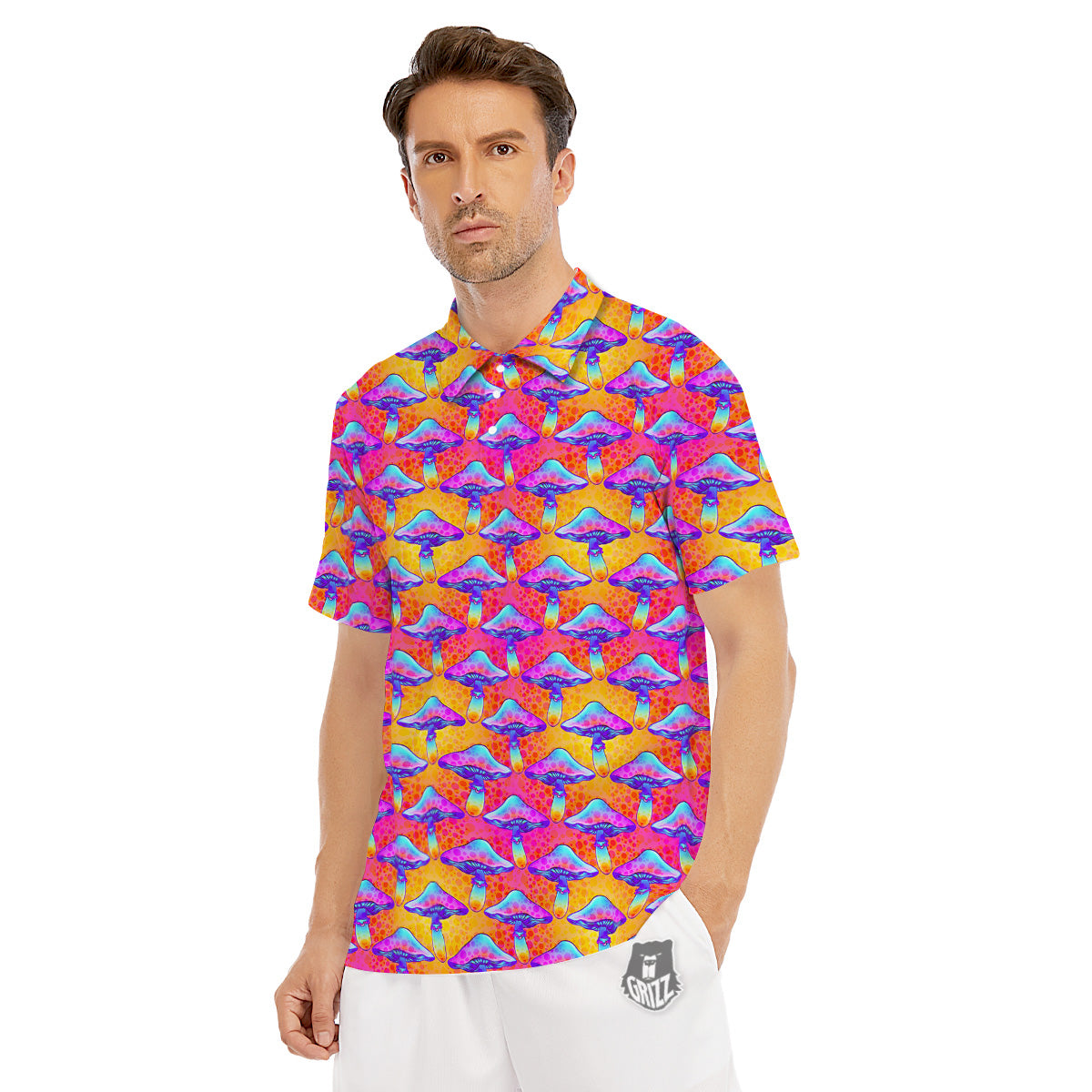 Mushroom Psychedelic Hippie Print Pattern Men's Golf Shirts-grizzshop