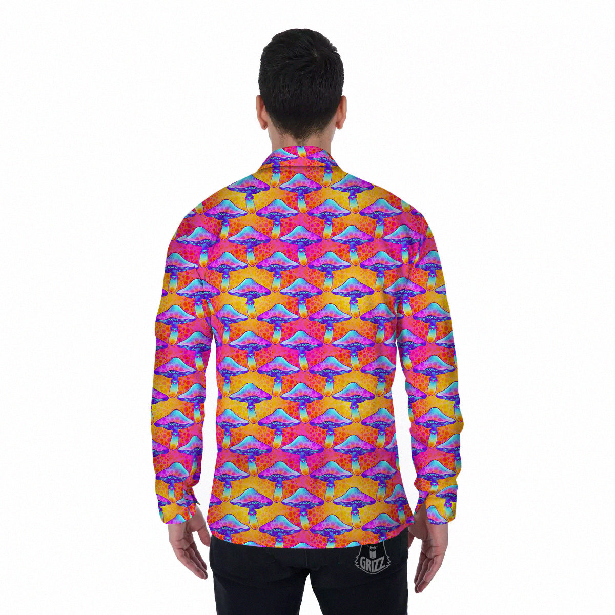 Mushroom Psychedelic Hippie Print Pattern Men's Long Sleeve Shirts-grizzshop